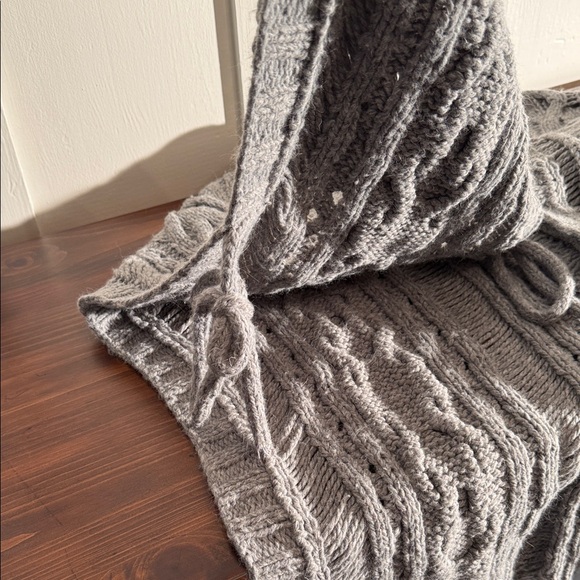 Anthro Sleeping On Snow Cable Knit Tie Side Poncho Cardigan Angora Wool OS - Picture 6 of 11